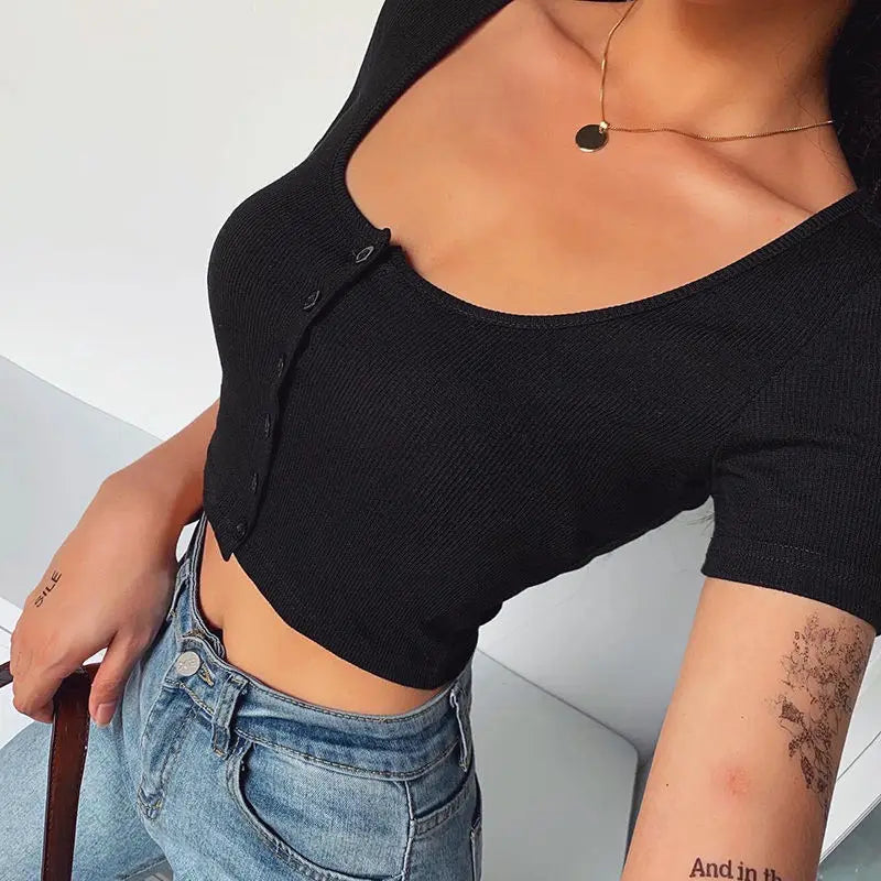 Sexy Crop Top With Buttons