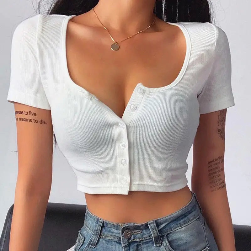 Sexy Crop Top With Buttons