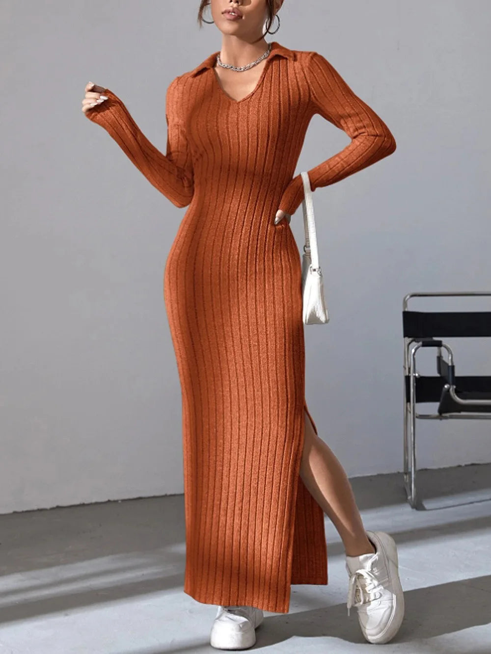 Basic Slim Fit Long Sleeve Dress